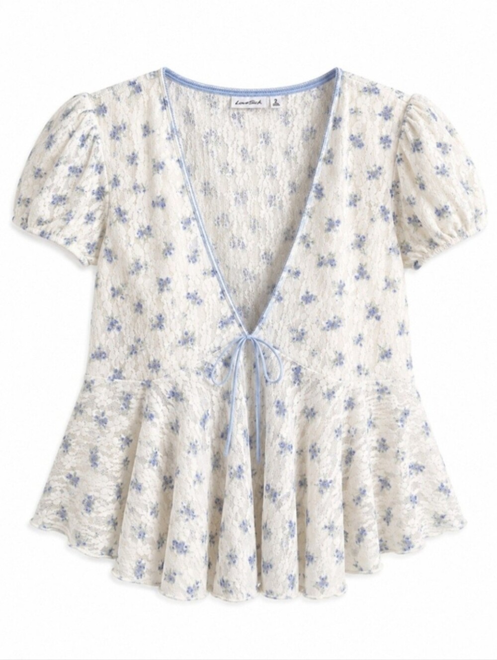 torrid Cream Lace Peplum Top with Light Blue Floral Trim Sz 2X